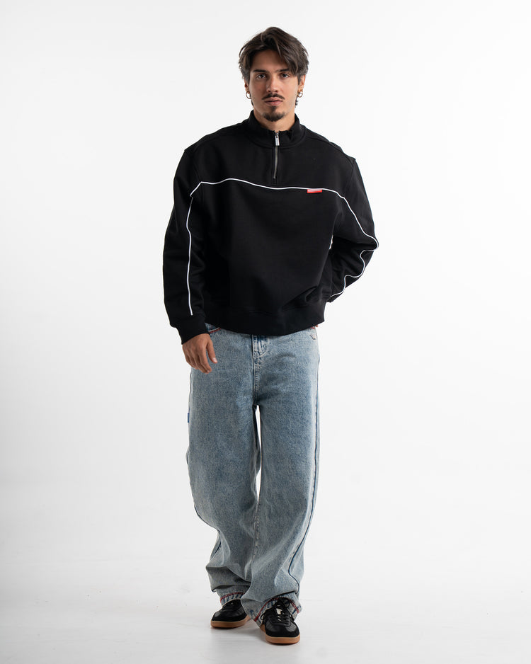 PIPING BLACK HALF ZIP